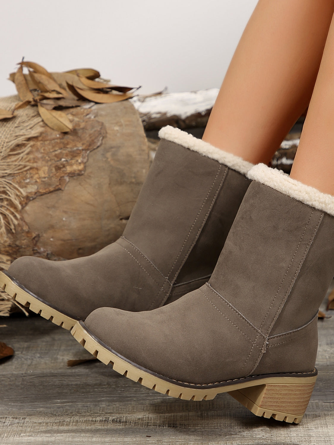 Thermal Fuzzy Block Heel Boots - The Daily Makeover
