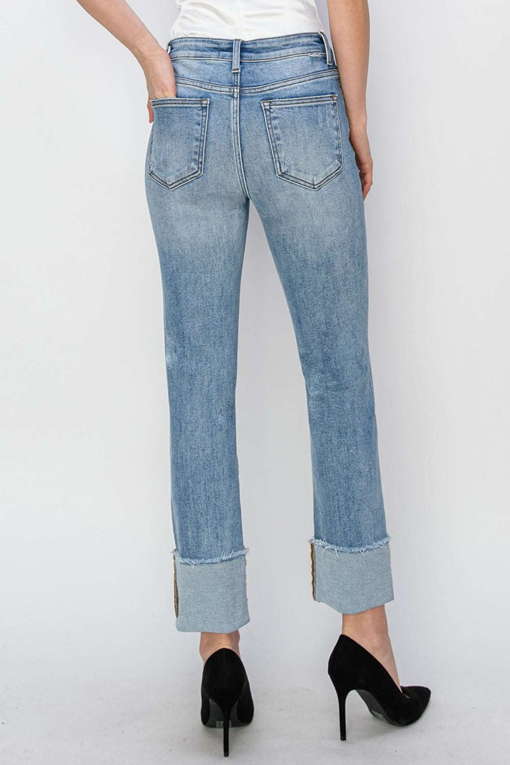 Full Size High Rise Cuffed Slim Straight Jeans - The Daily Makeover