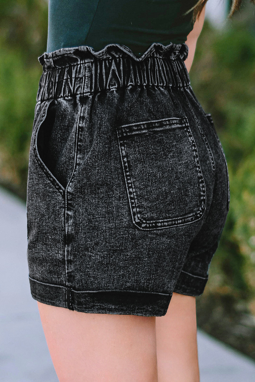 Dusty Pink Vintage Washed Frilled High Waist Denim Shorts - The Daily Makeover