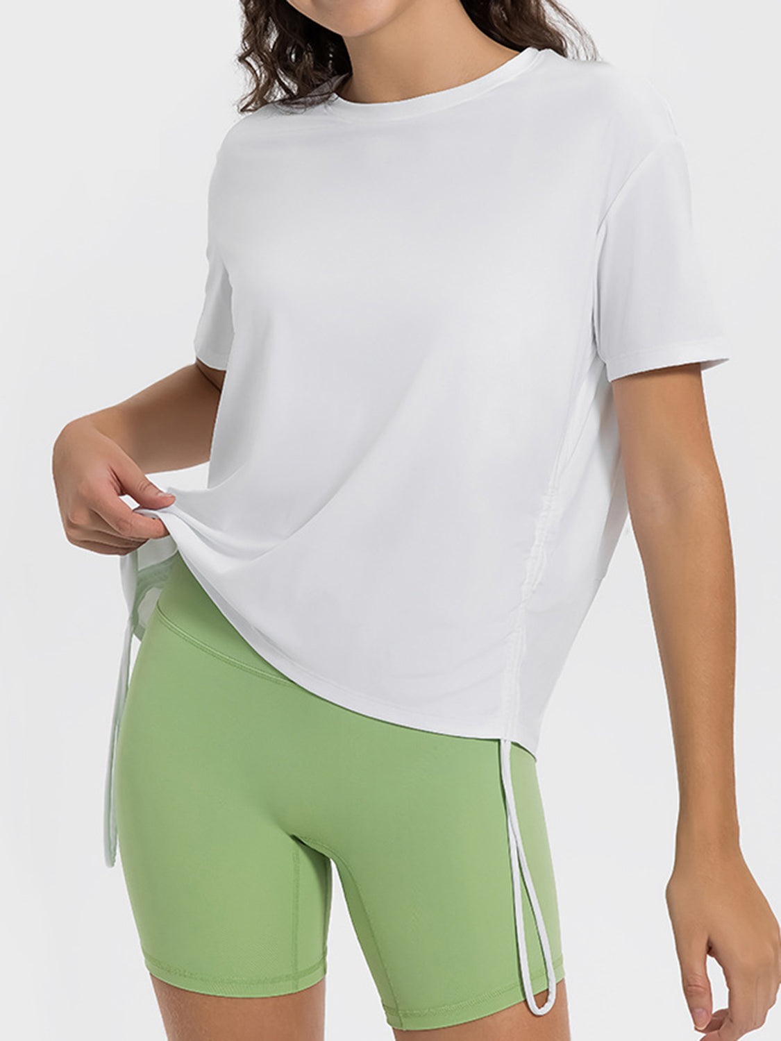 Drawstring Round Neck Short Sleeve Active T-Shirt - The Daily Makeover
