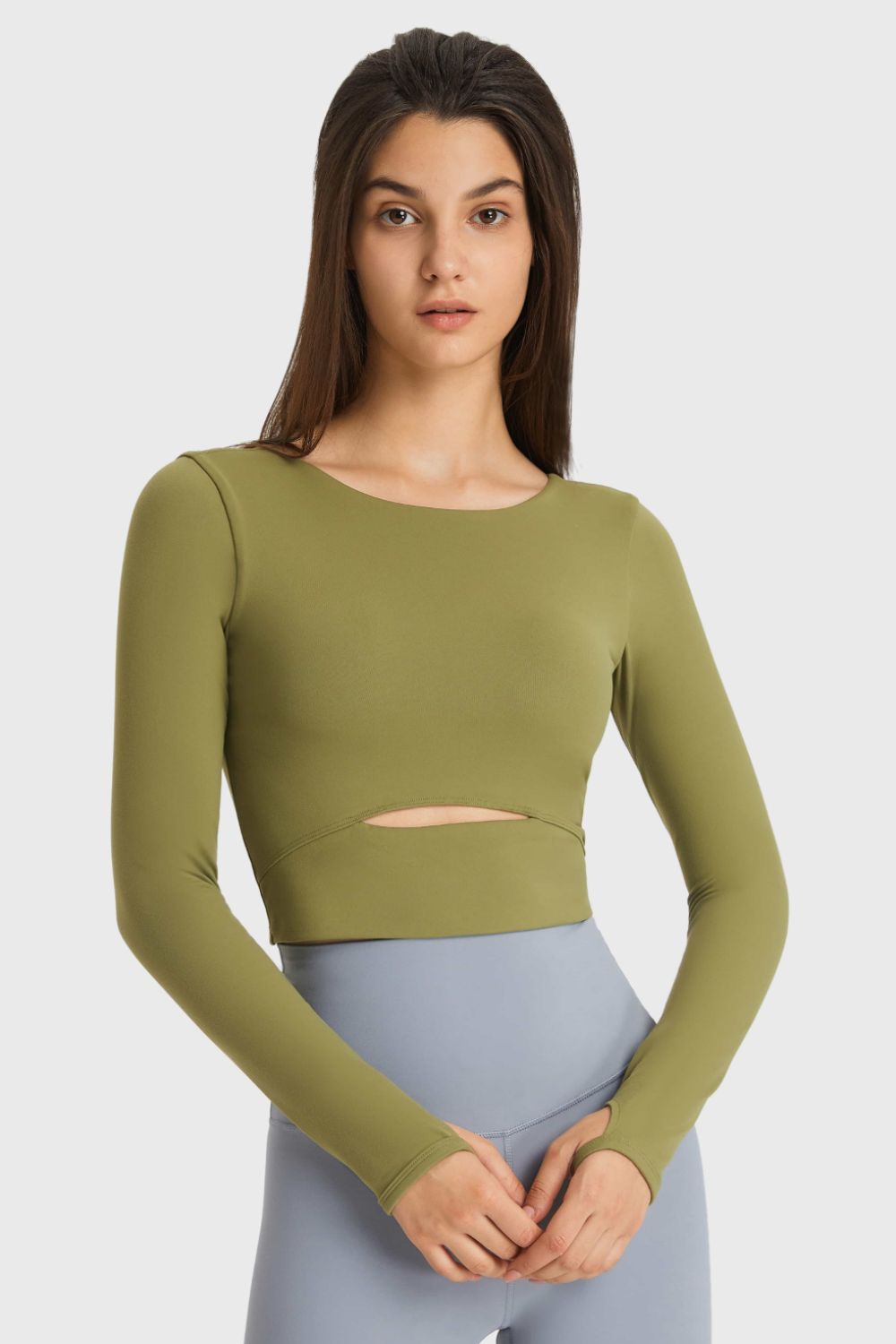 Cutout Long Sleeve Cropped Sports Top - The Daily Makeover