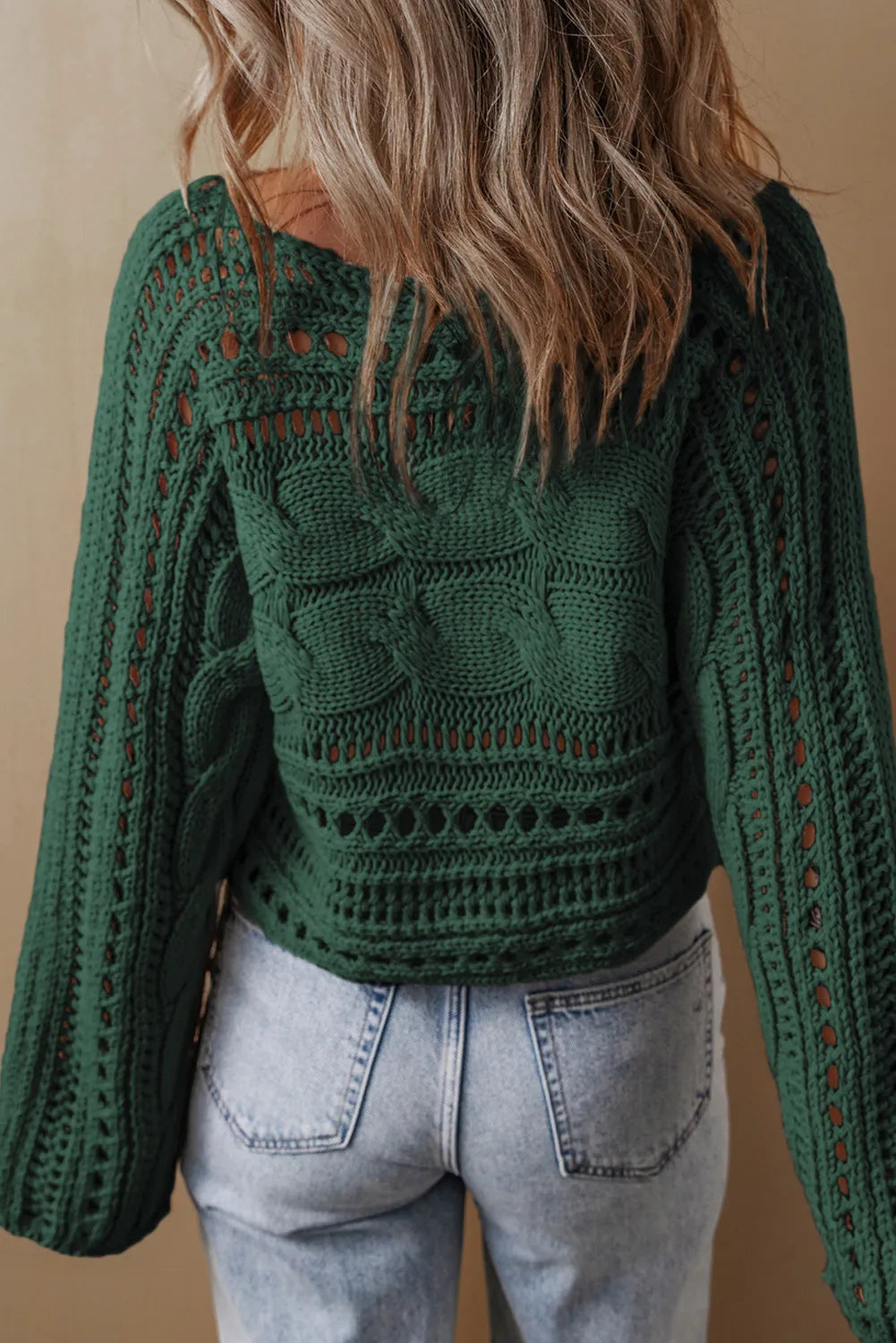 Cable-Knit Openwork Long Sleeve Sweater - The Daily Makeover