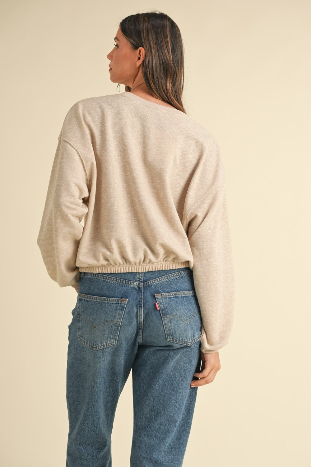 Mable Round Neck Letter Embroidery Crop Sweatshirt - The Daily Makeover