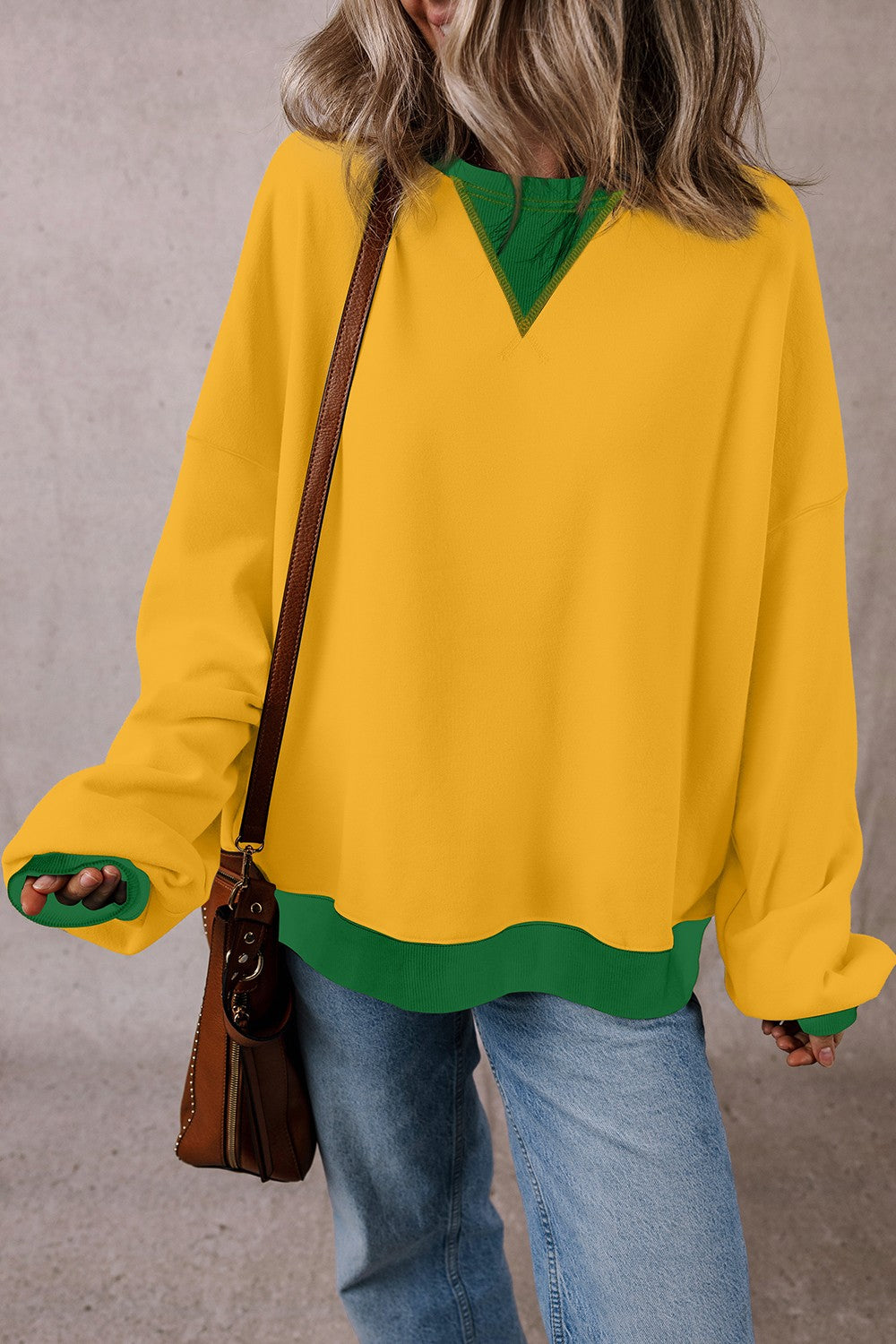 Contrast Round Neck Long Sleeve Sweatshirt - The Daily Makeover