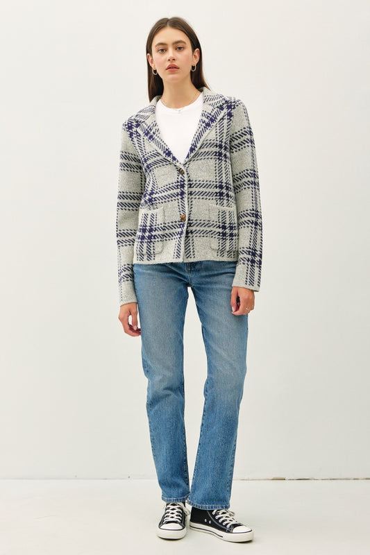 Be Cool Plaid Long Sleeve Sweater Jacket with Front Patch Pockets - The Daily Makeover