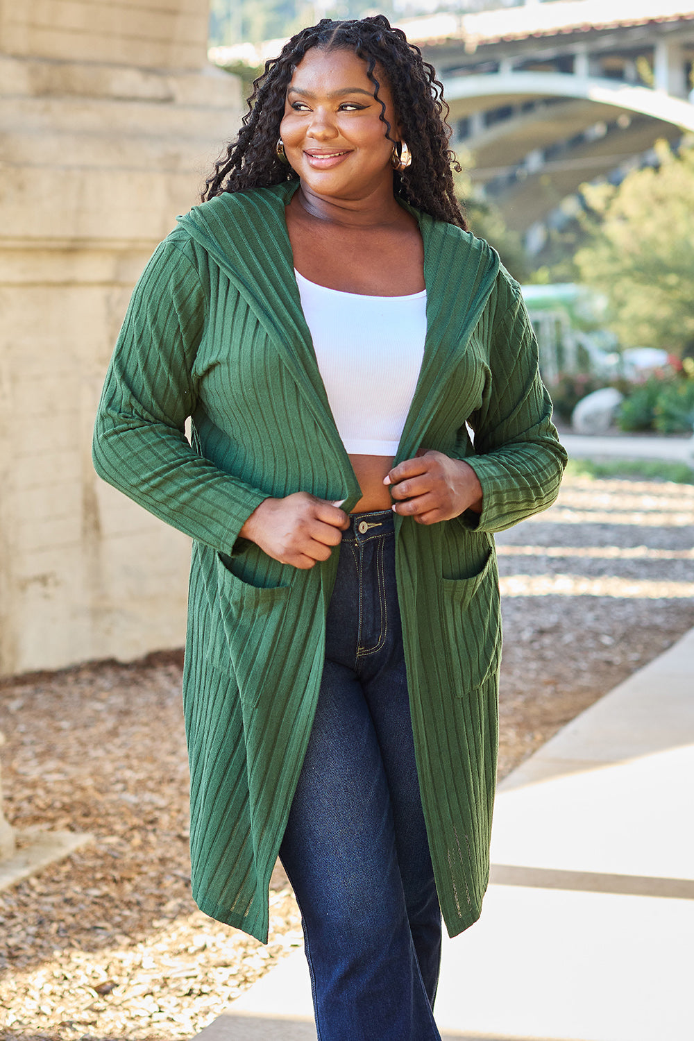 Full Size Hooded Sweater Cardigan