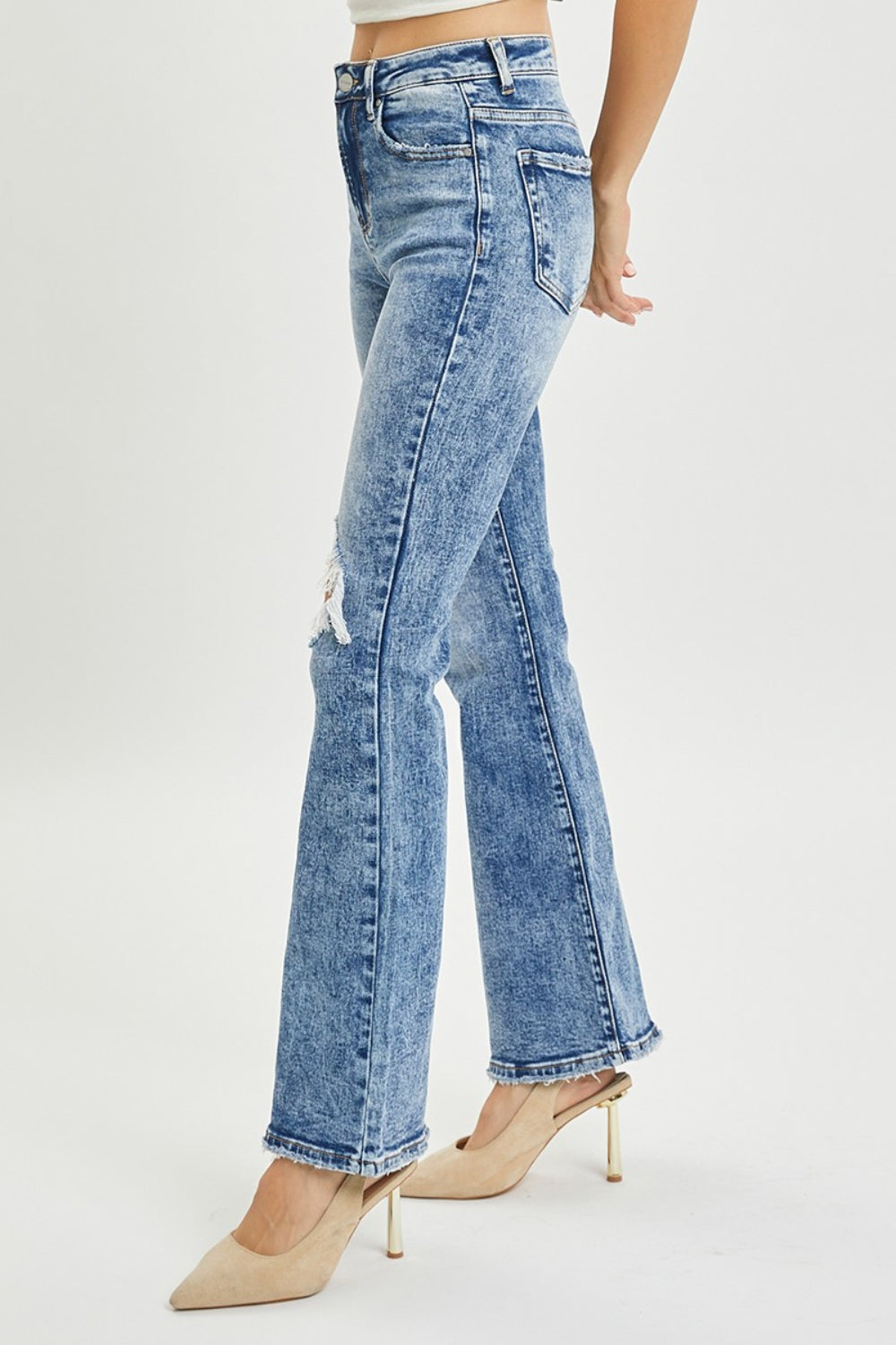 Full Size High Rise Distressed Flare Jeans - The Daily Makeover