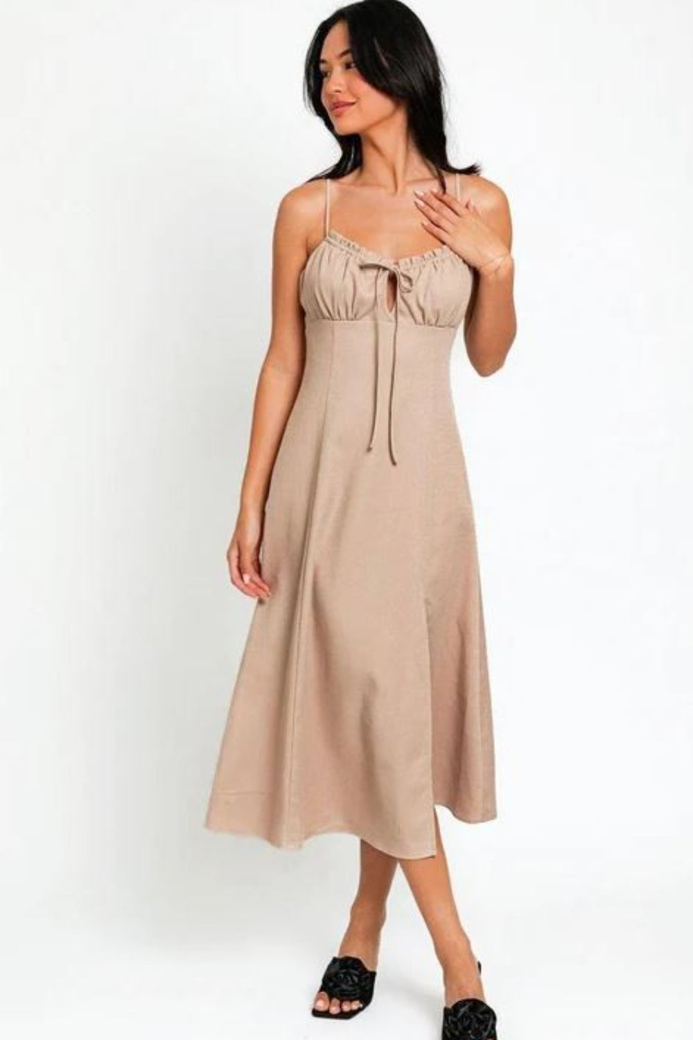 Le Lis Flare Front Tie Front Slit Midi Dress - The Daily Makeover