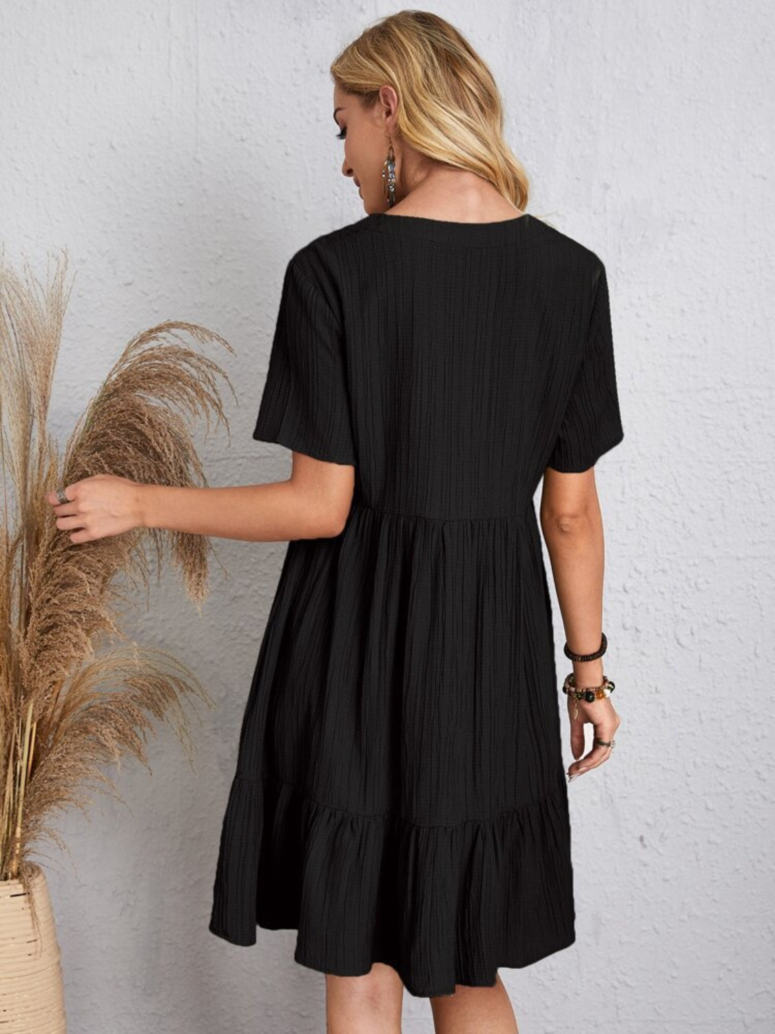 Full Size V-Neck Short Sleeve Dress - The Daily Makeover