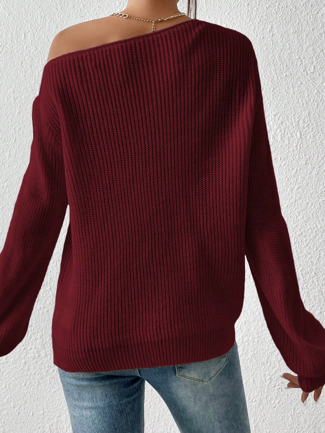 Honey Single Shoulder Long Sleeve Sweater - The Daily Makeover