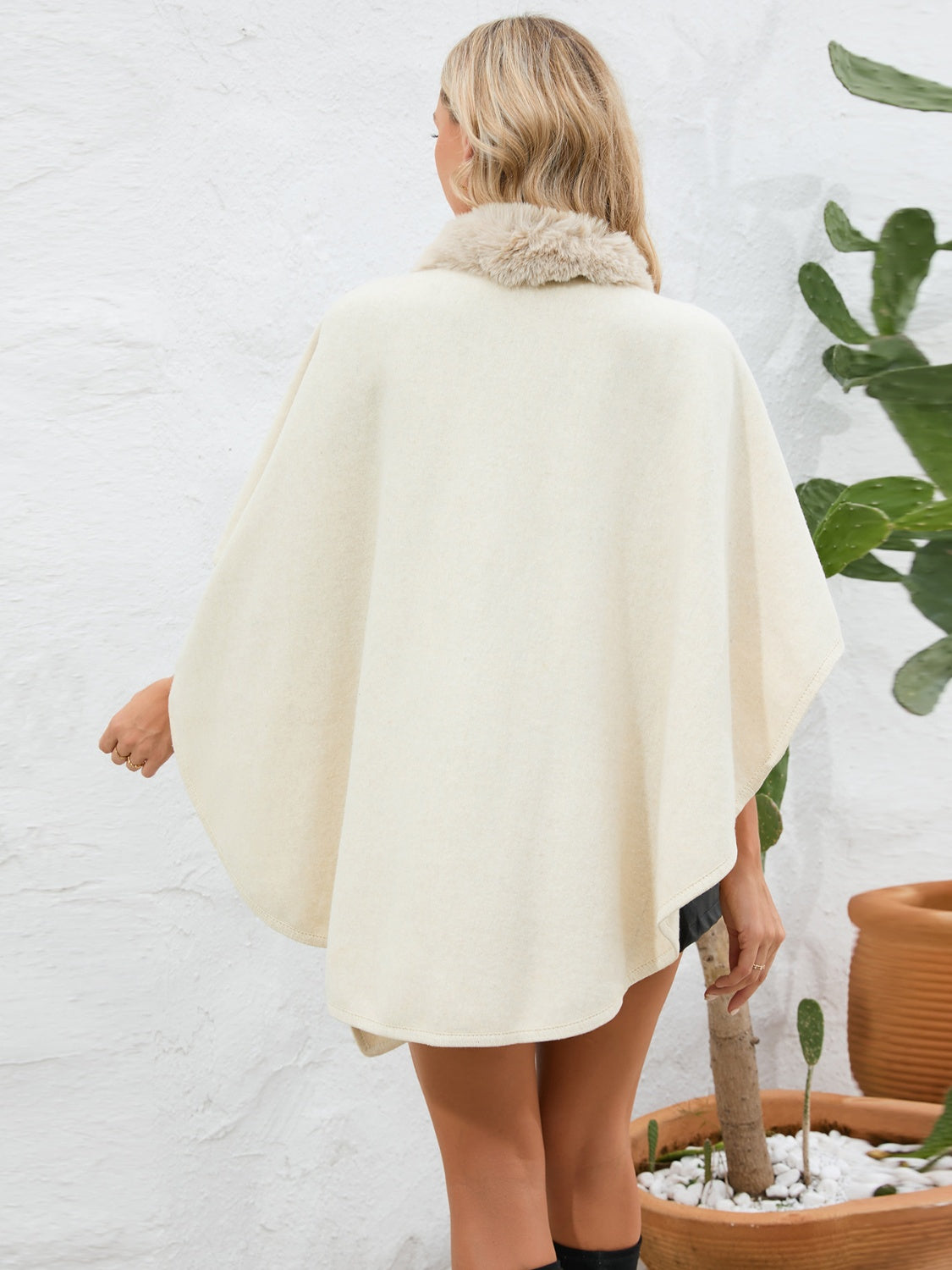 Fuzzy Trim Open Front Poncho - The Daily Makeover
