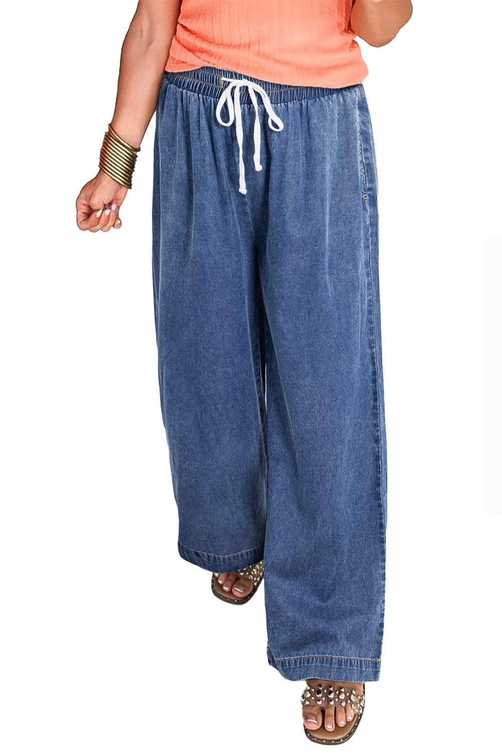 Dusk Blue Drawstring High Waist Plus Size Jeans - The Daily Makeover