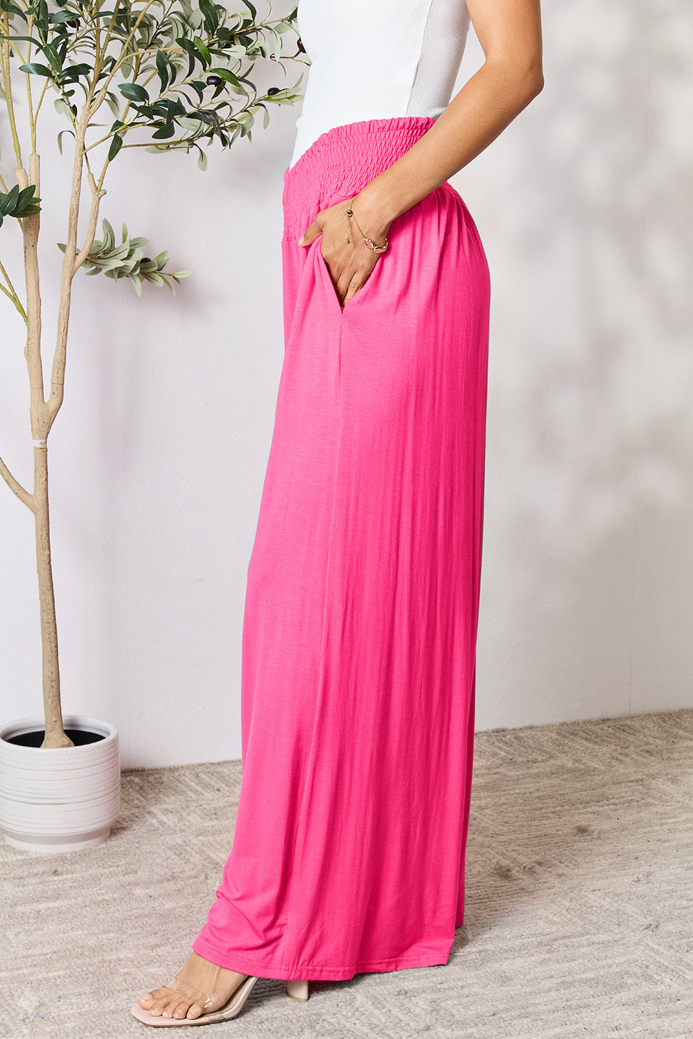 Double Take Full Size Smocked Wide Waistband Wide Leg Pants - The Daily Makeover