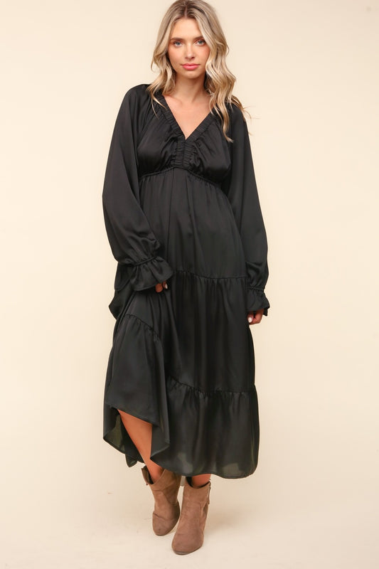 Haptics Flounce Sleeve Tiered Midi Dress with Pockets - The Daily Makeover