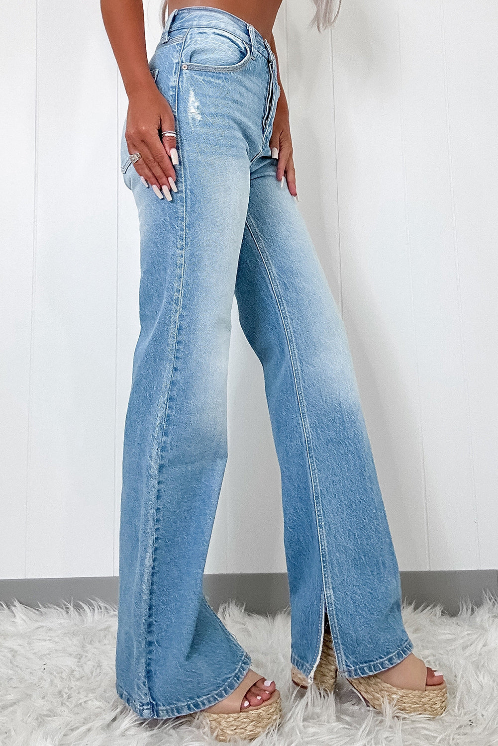 Myosotis Ripped High Rise Slit Jeans - The Daily Makeover