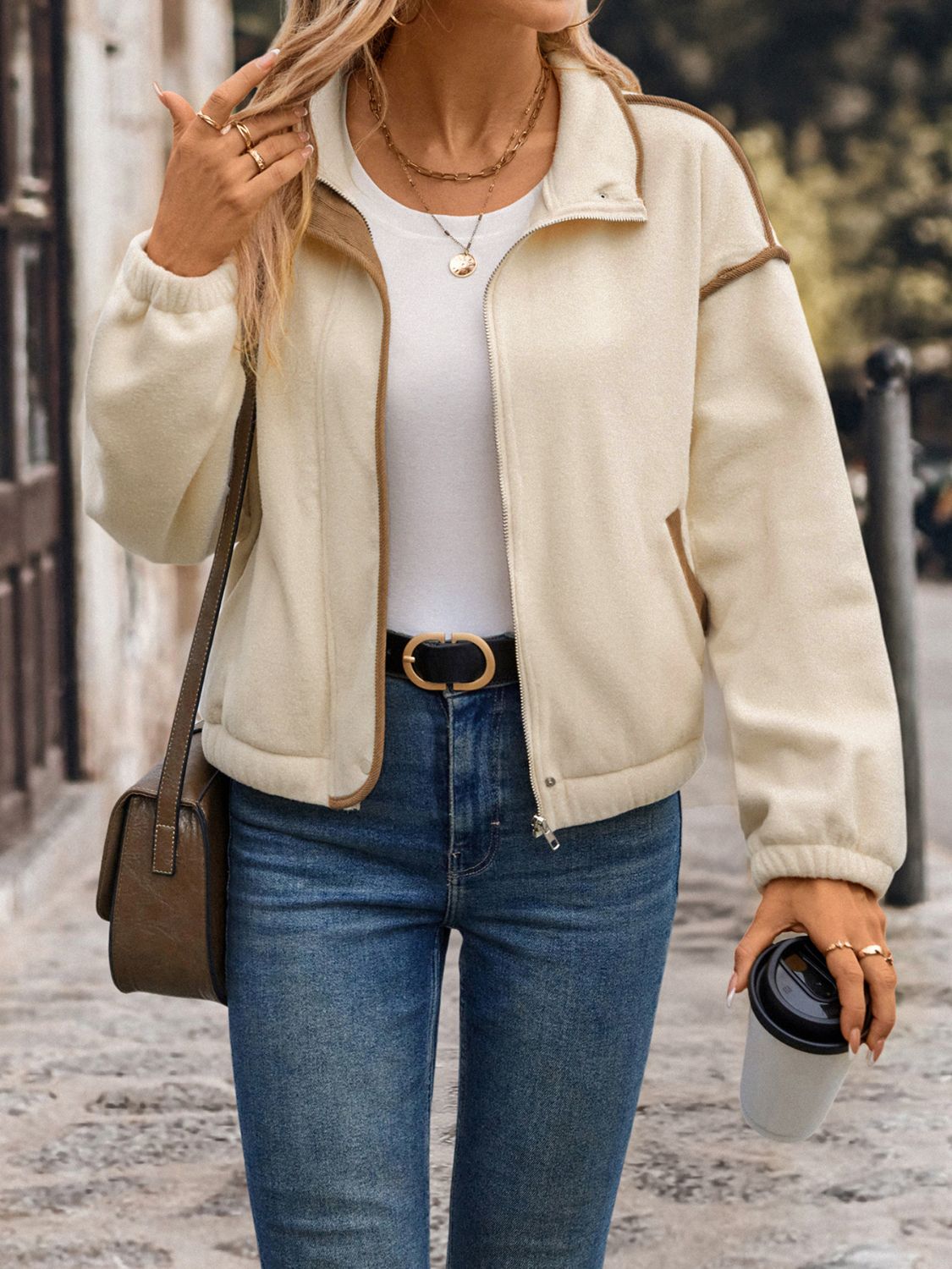 Perfee Zip Up Dropped Shoulder Polar Fleece Jacket - The Daily Makeover