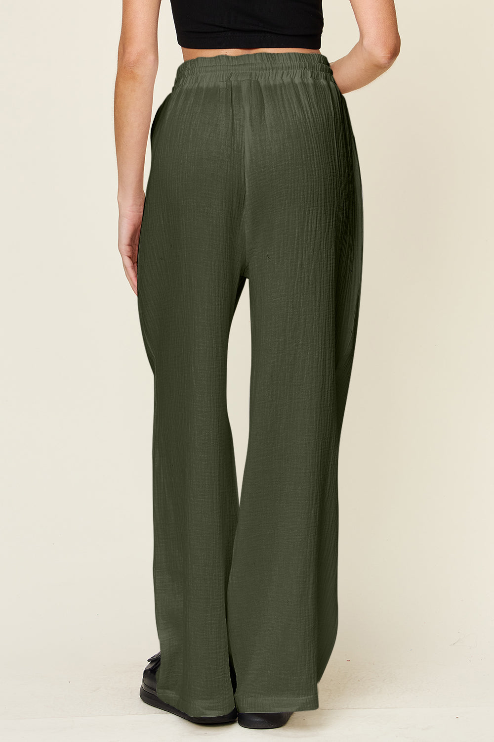 Double Take Full Size Texture Drawstring Wide Leg Pants - The Daily Makeover