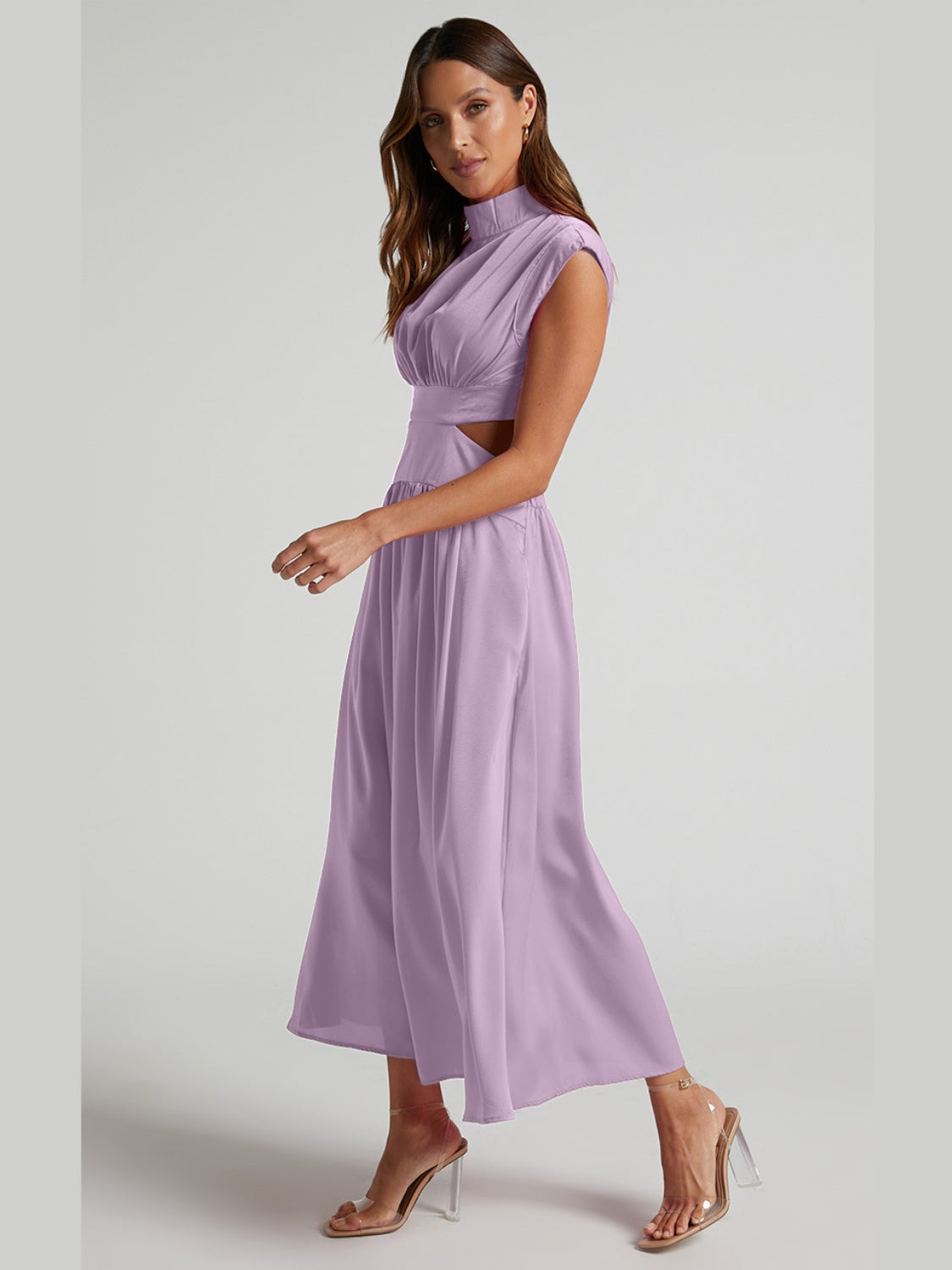 Cutout Mock Neck Sleeveless Ruched Dress - The Daily Makeover