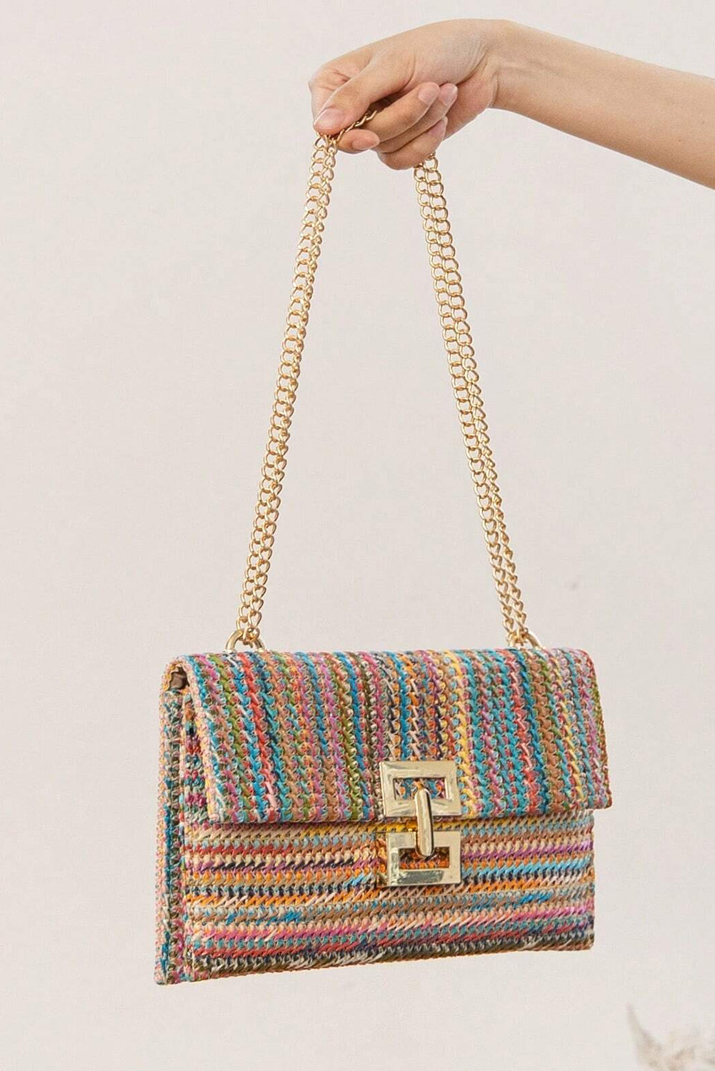 Beige Minimalist Braided Flap Chain Strap Shoulder Bag - The Daily Makeover