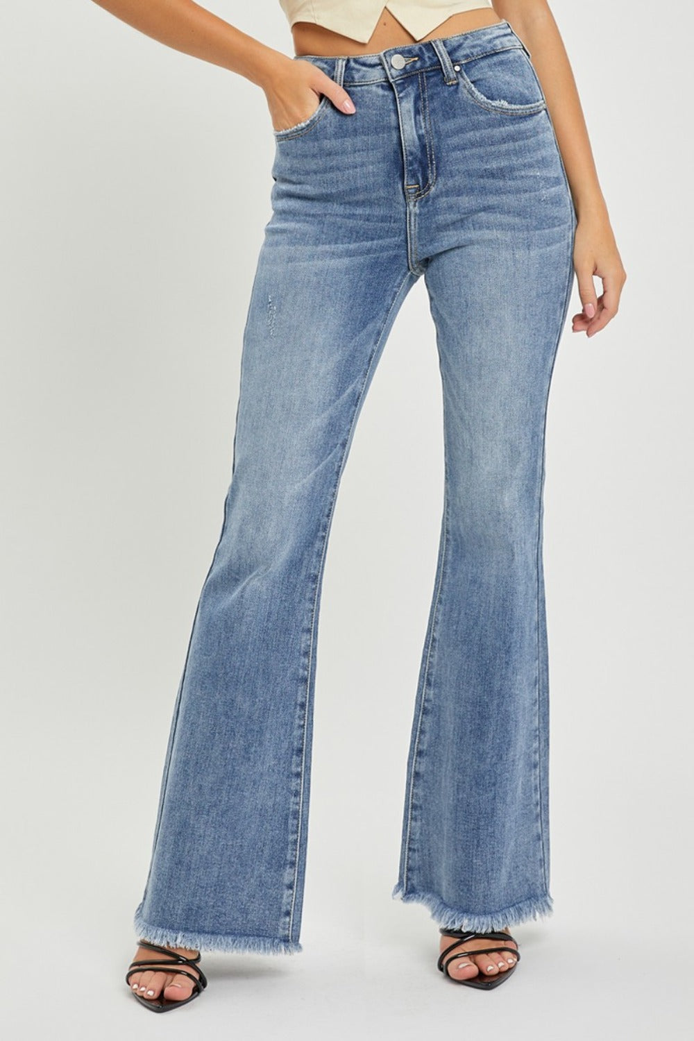 Full Size High Waist Raw Hem Flare Jeans - The Daily Makeover