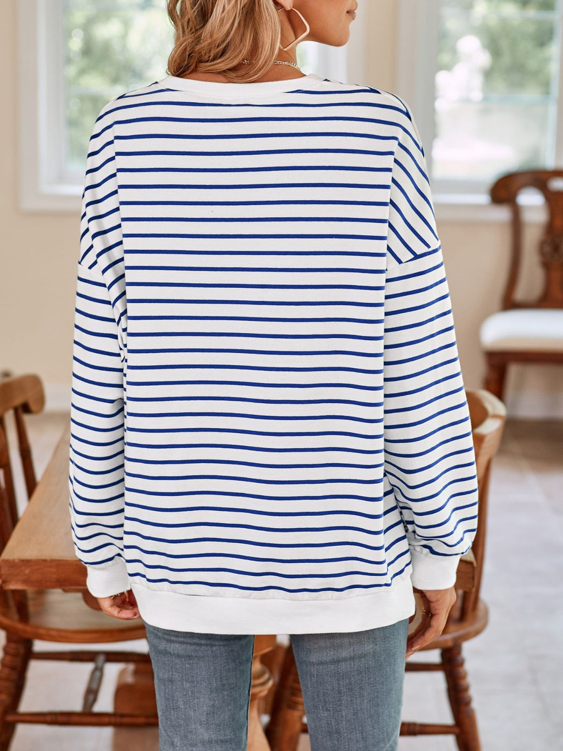 Lovelet Striped Round Neck Long Sleeve Sweatshirt - The Daily Makeover
