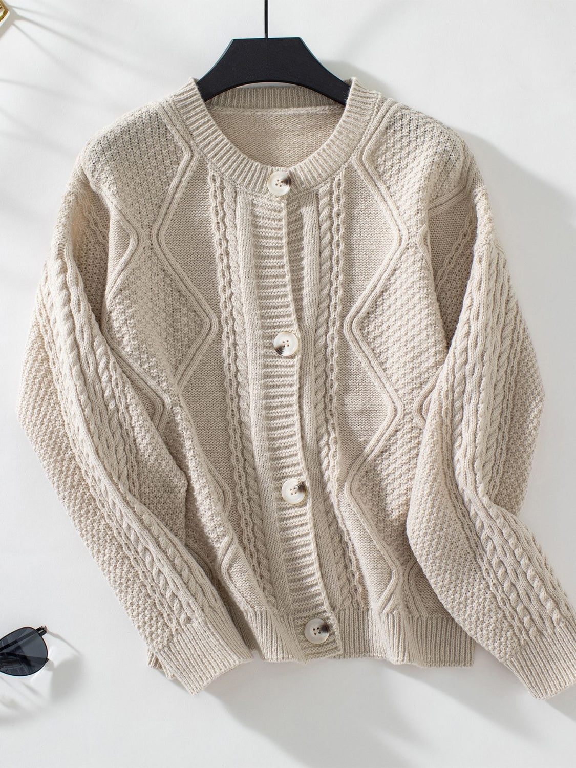 Cable-Knit Round Neck Button Up Cardigan - The Daily Makeover