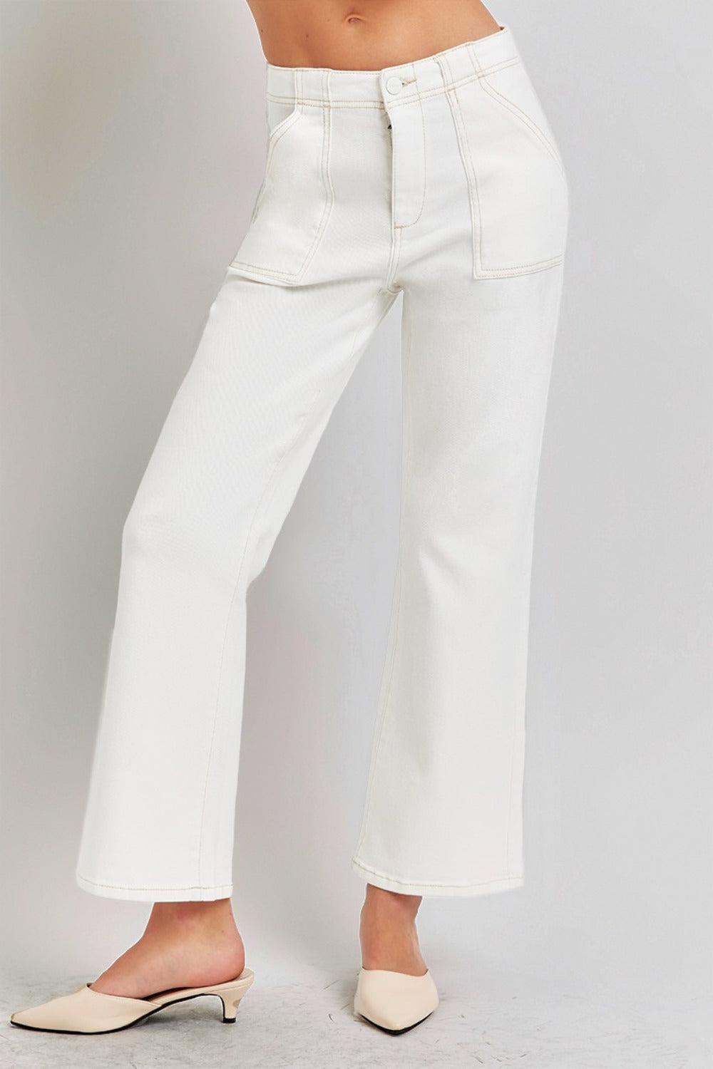 RISEN High Rise Ankle Flare Jeans with Patch Pockets - The Daily Makeover