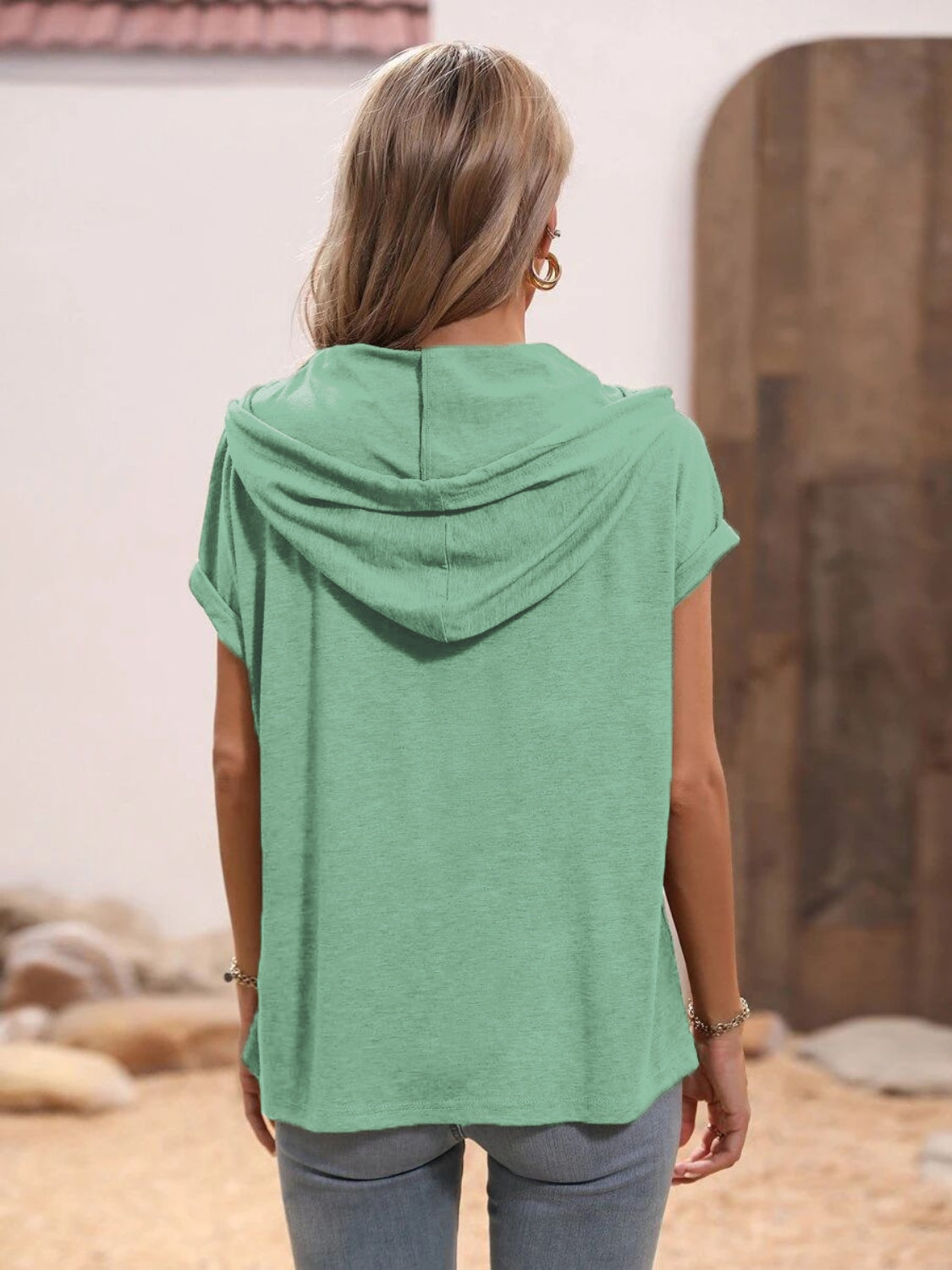 Half Button Hooded Short Sleeve Blouse - The Daily Makeover