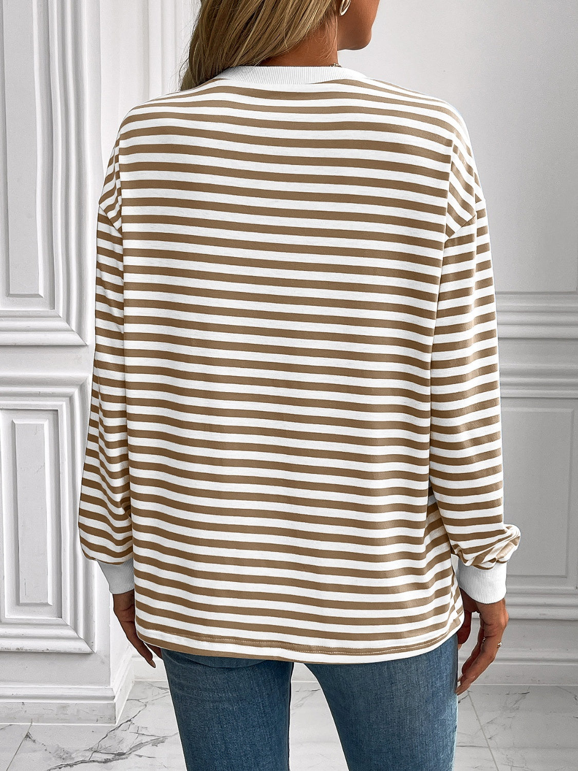 Ivy Lane Striped Round Neck Long Sleeve Sweatshirt - The Daily Makeover