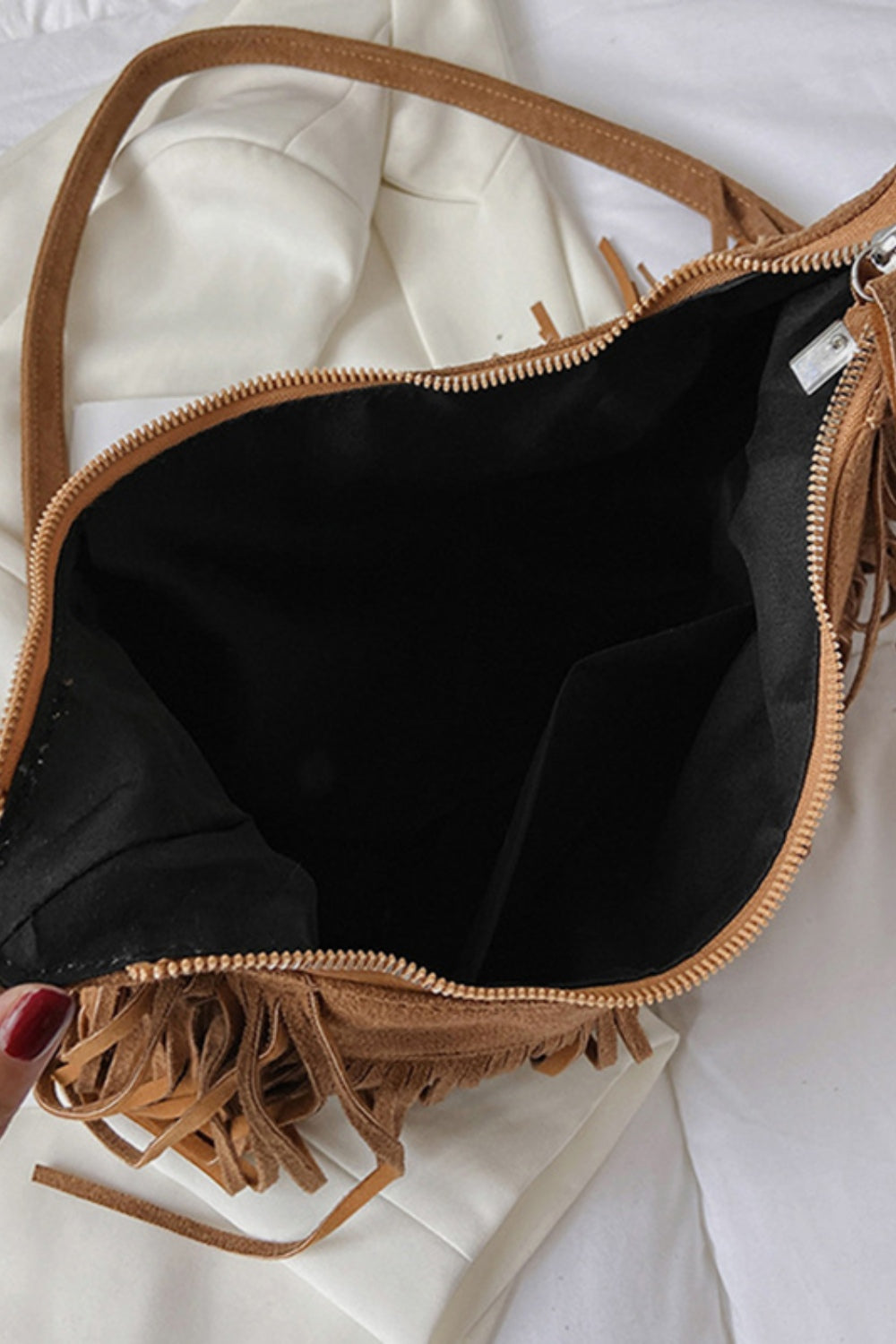 Suede Fringe Adjustable Strap Shoulder Bag - The Daily Makeover