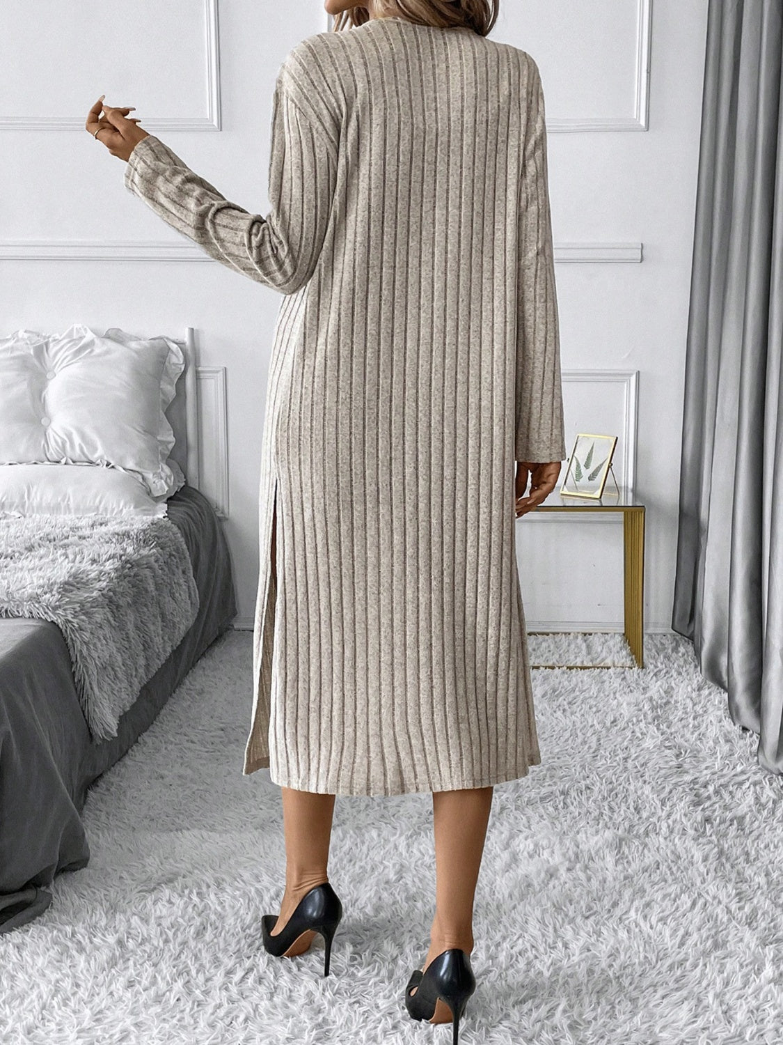 Side Slit Ribbed Open Front Cardigan - The Daily Makeover