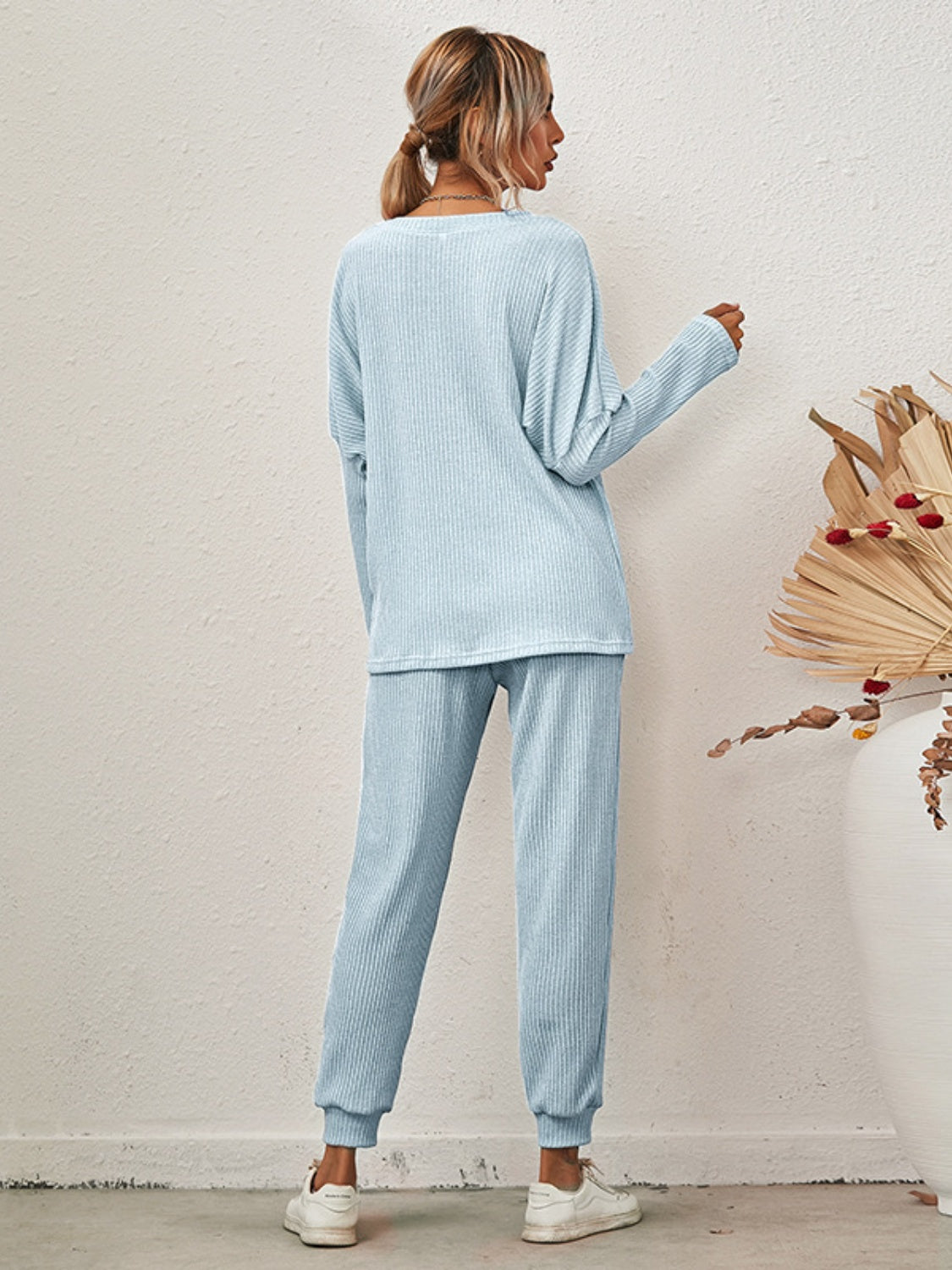 Full Size Round Neck Dropped Shoulder Top and Joggers Lounge Set - The Daily Makeover