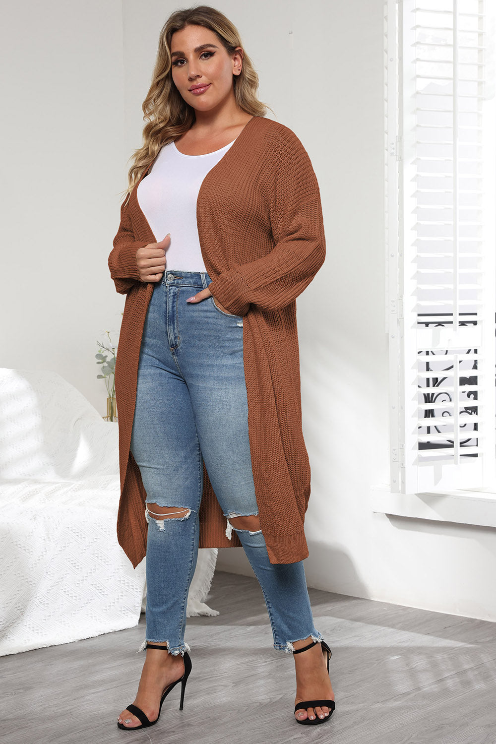 Plus Size Open Front Long Sleeve Cardigan - The Daily Makeover