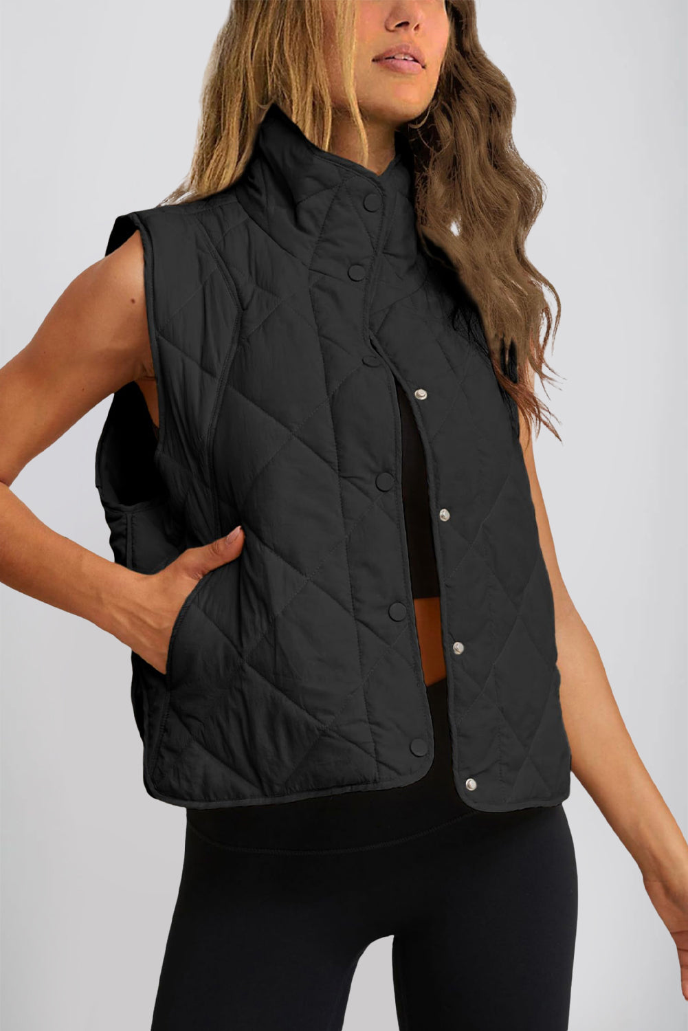 Snap Down Texture Vest Coat with Pockets - The Daily Makeover