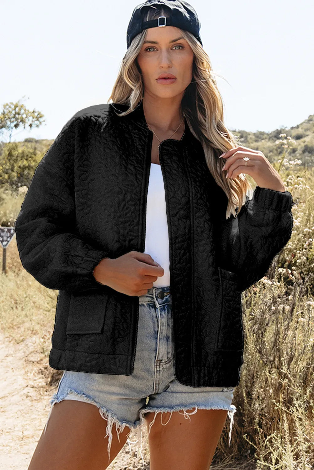 Baseball Collar Floral Quilted Jacket - The Daily Makeover