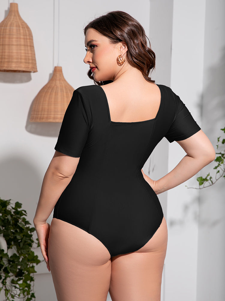 Plus Size Scoop Neck Short Sleeve One-Piece Swimsuit - The Daily Makeover