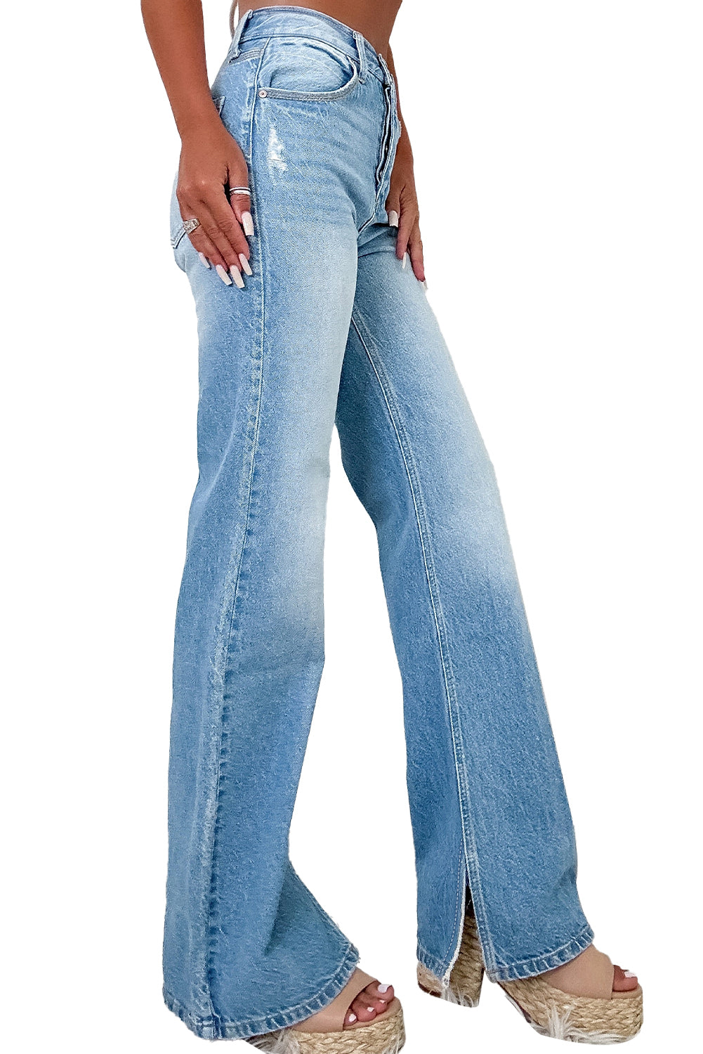 Myosotis Ripped High Rise Slit Jeans - The Daily Makeover