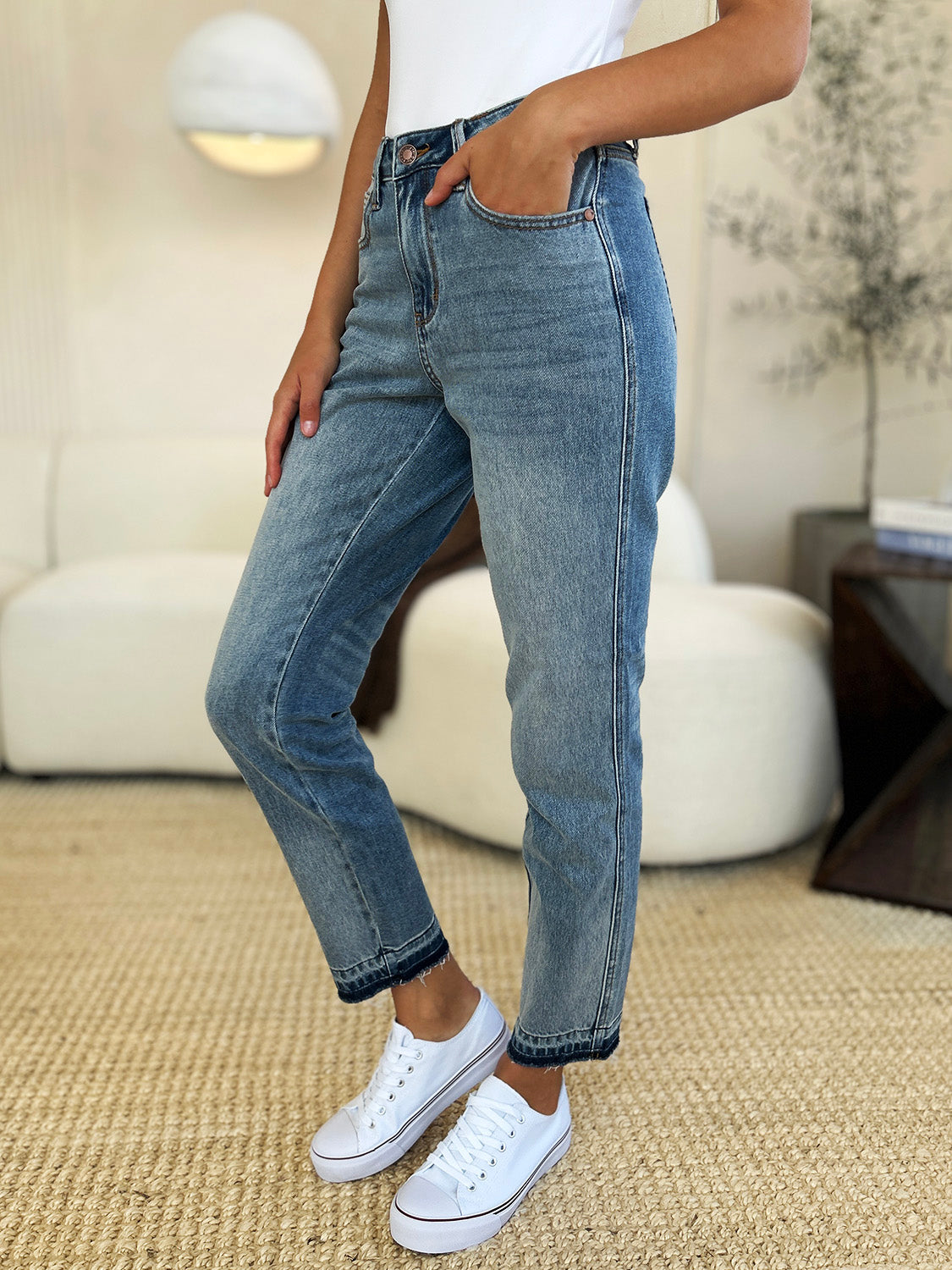 Judy Blue Full Size Mid Rise Rigid Magic Release Hem Jeans - The Daily Makeover