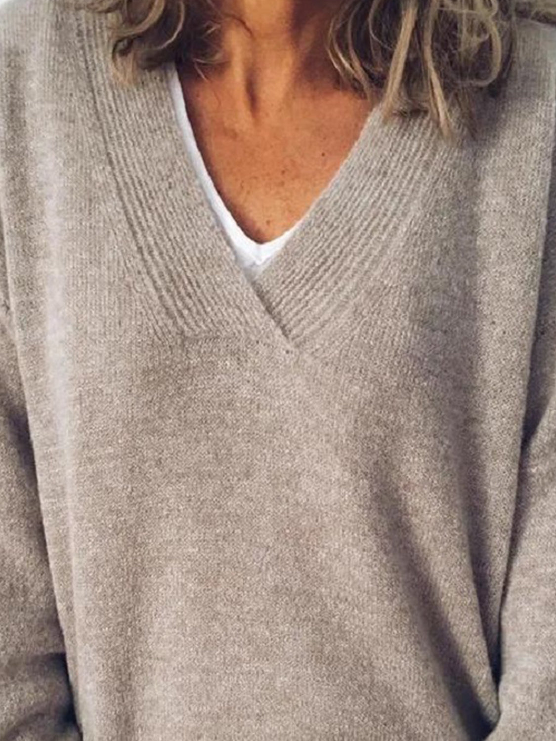 V-Neck Dropped Shoulder Sweater - The Daily Makeover