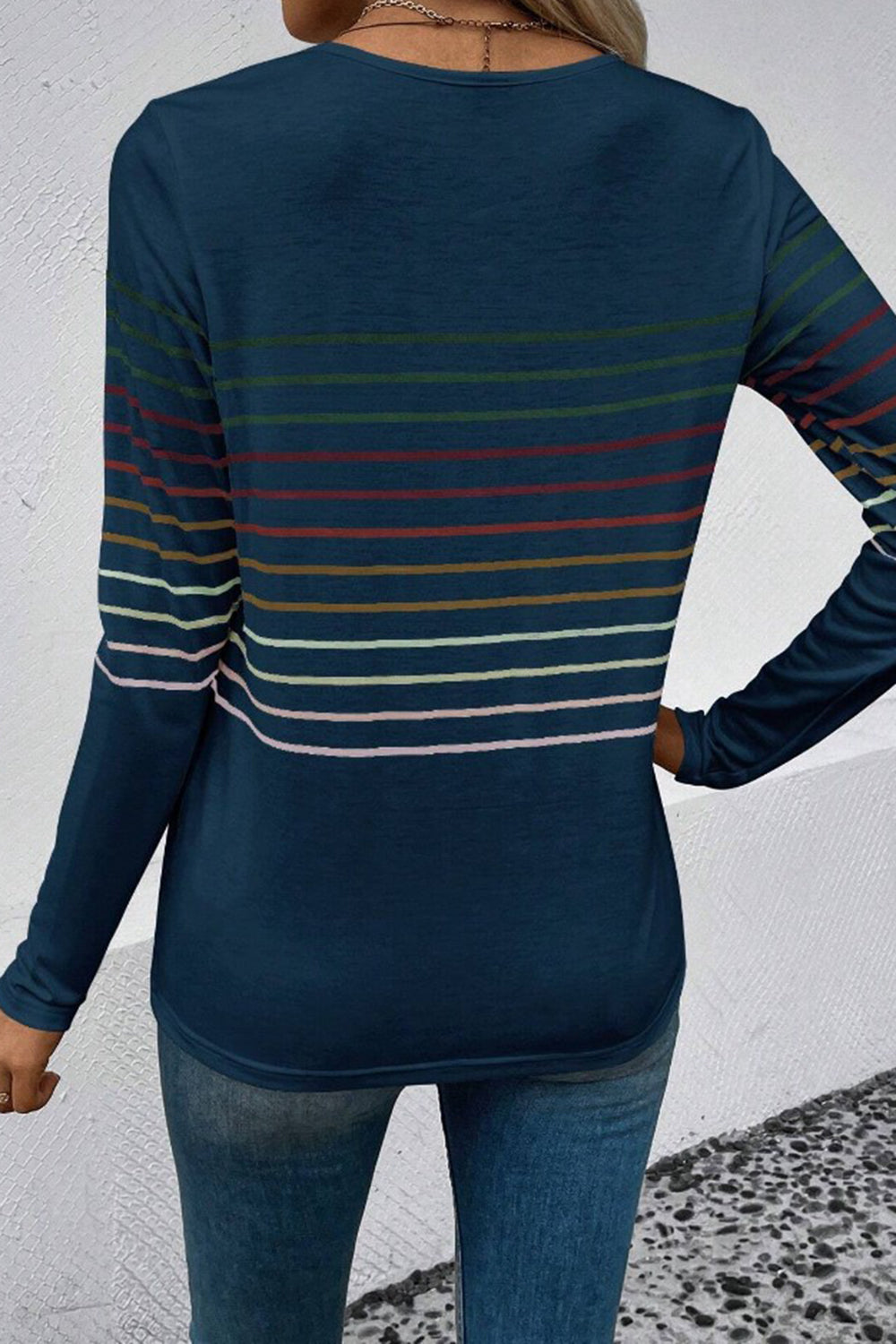 Striped Round Neck Long Sleeve T-Shirt - The Daily Makeover