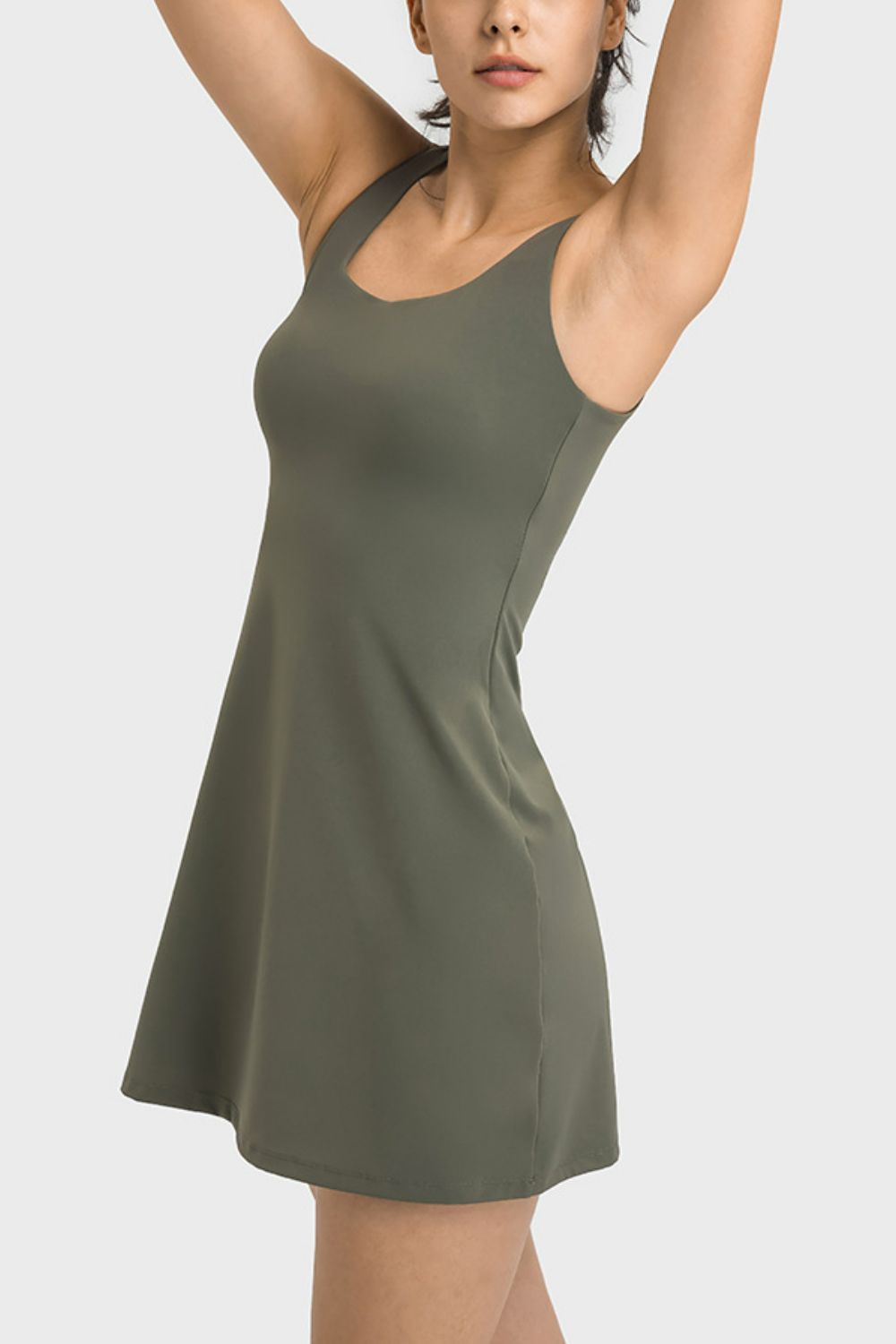 Square Neck Sports Tank Dress with Full Coverage Bottoms - The Daily Makeover