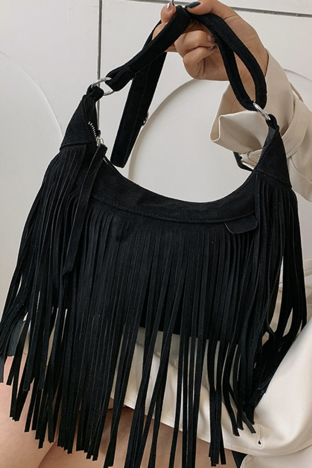 Suede Fringe Adjustable Strap Shoulder Bag - The Daily Makeover