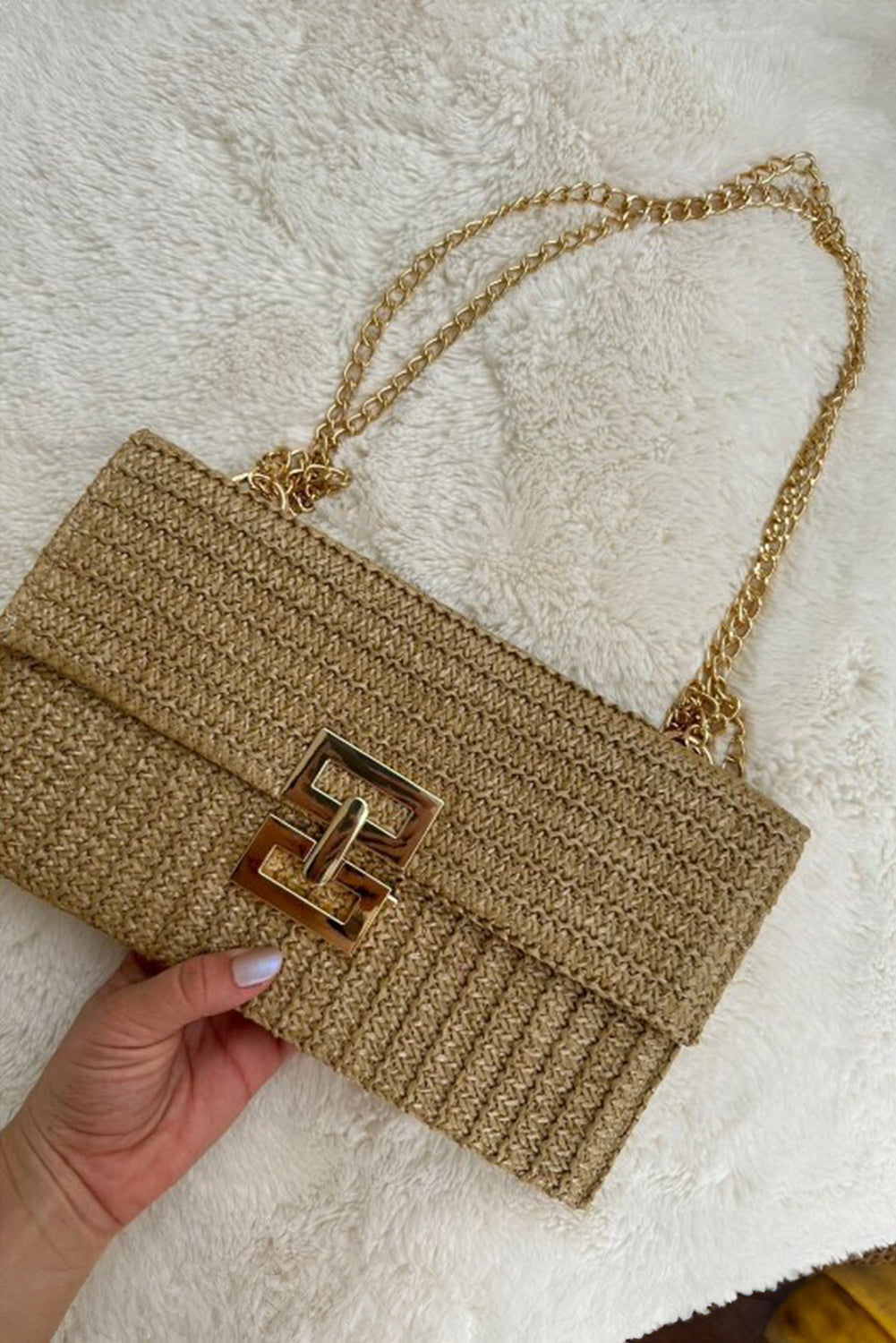 Beige Minimalist Braided Flap Chain Strap Shoulder Bag - The Daily Makeover
