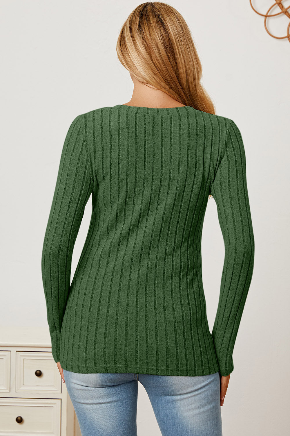Full Size Ribbed V-Neck Long Sleeve T-Shirt - The Daily Makeover