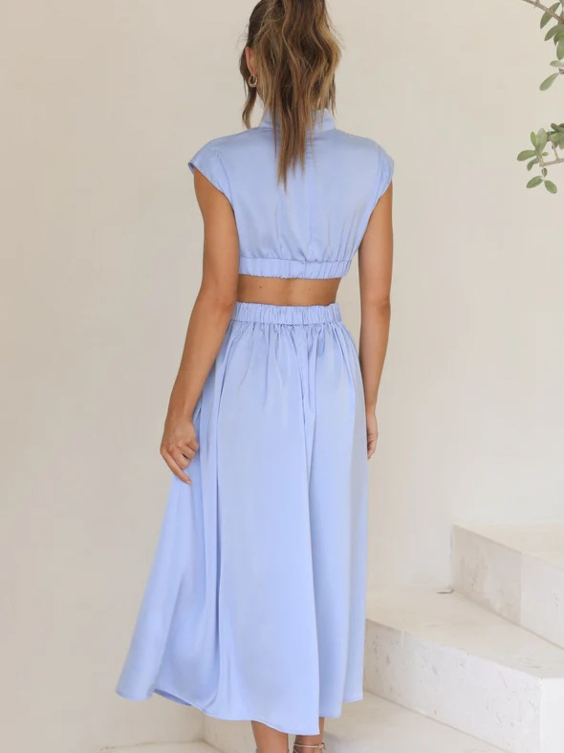 Cutout Mock Neck Sleeveless Ruched Dress - The Daily Makeover