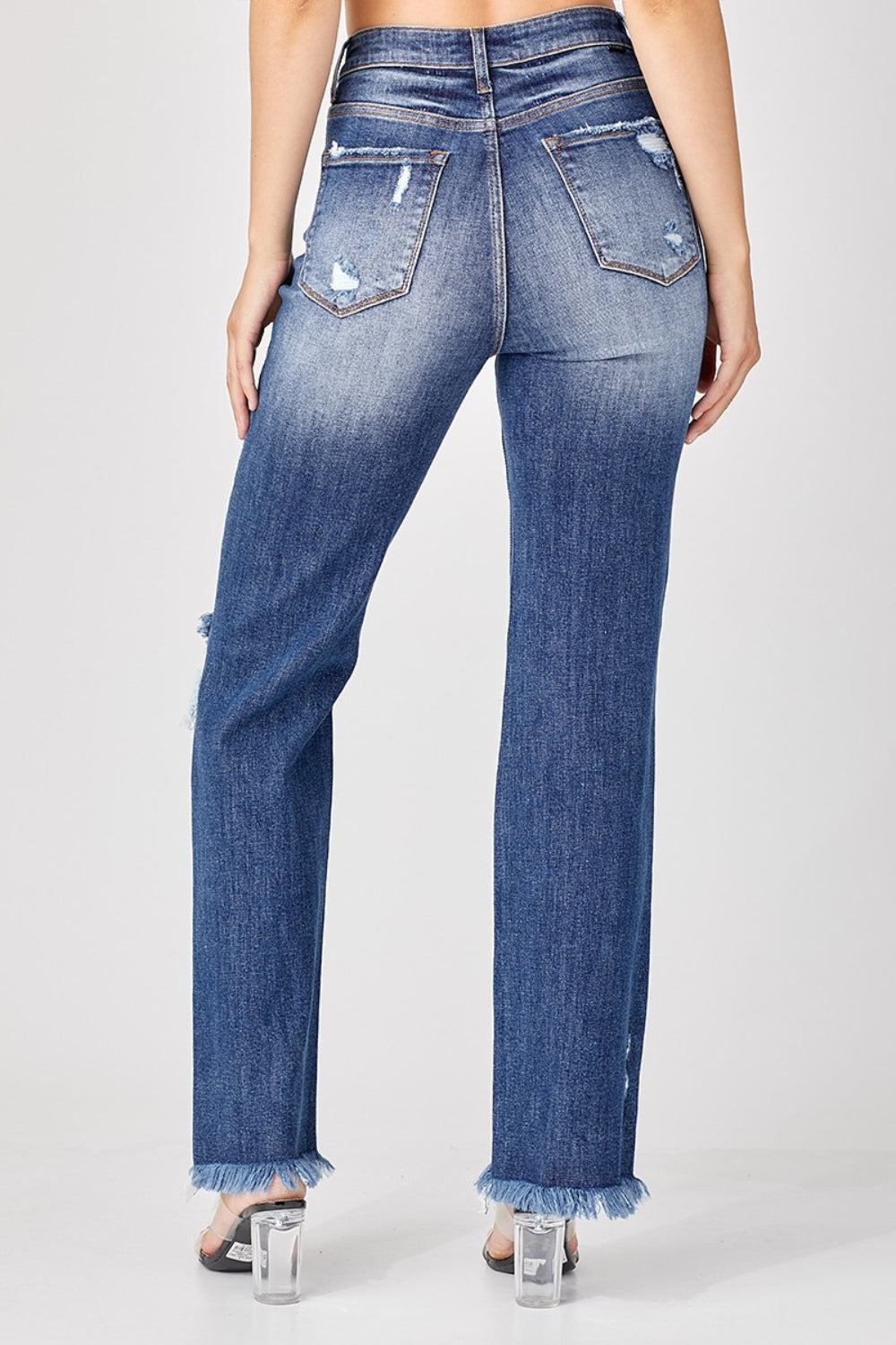 Full Size Raw Hem Distressed Straight Jeans - The Daily Makeover