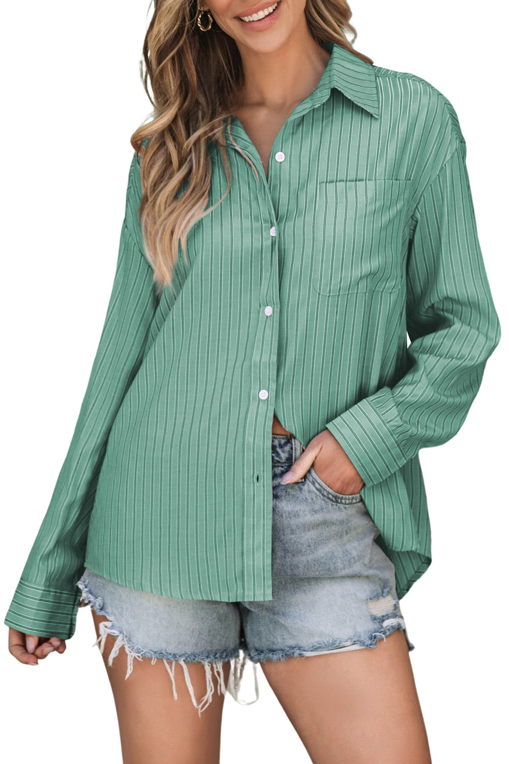 Striped Button Up Long Sleeve Shirt - The Daily Makeover