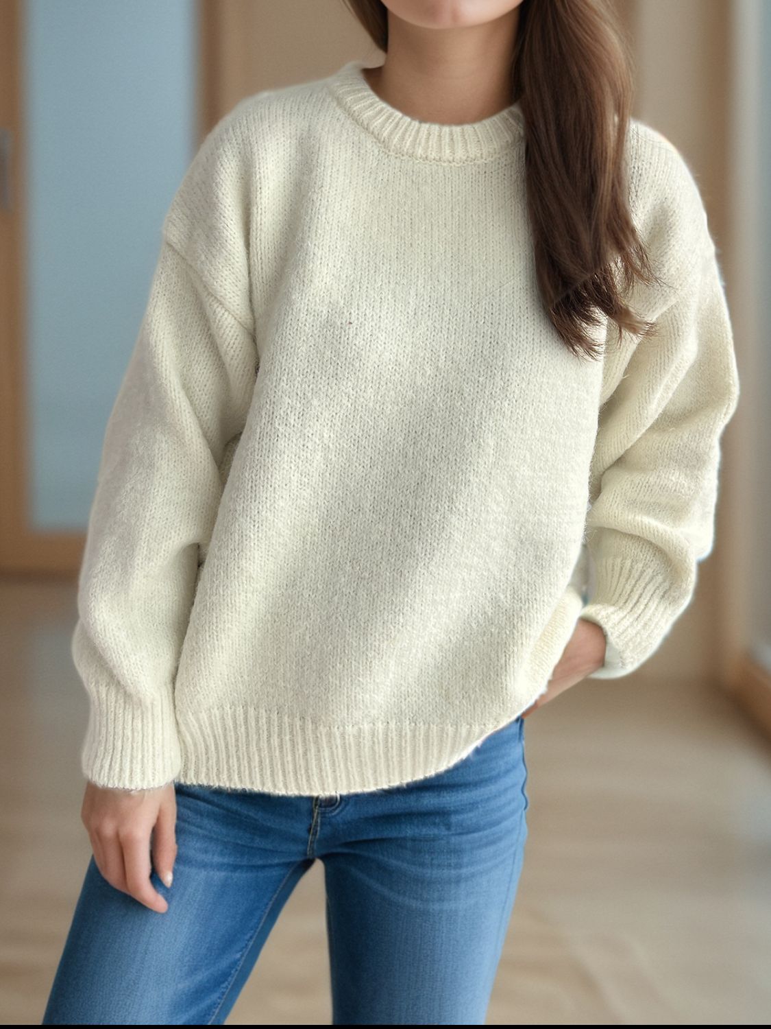 Round Neck Long Sleeve Sweater - The Daily Makeover