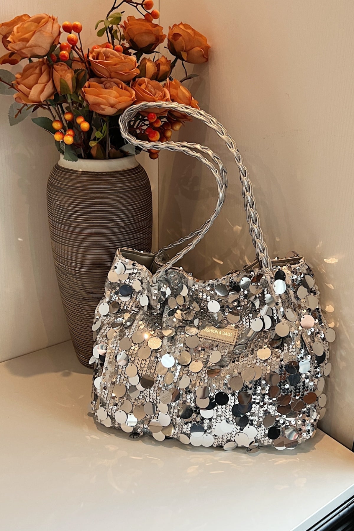 Sequin Braided Strap Shoulder Bag - The Daily Makeover