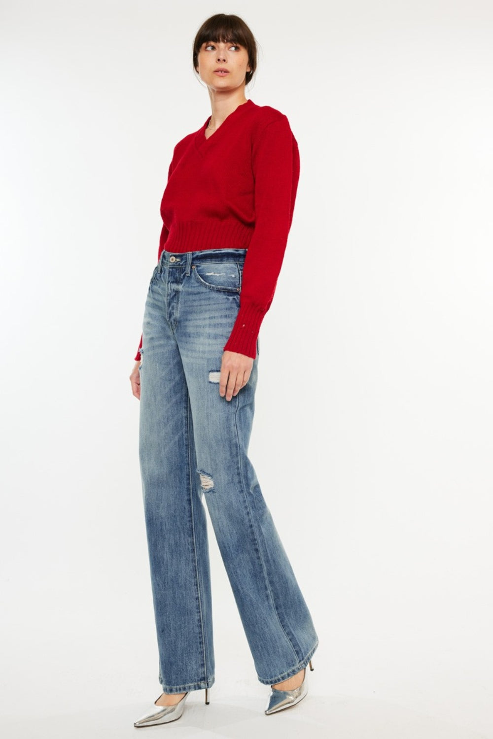 Kancan Distressed High Waist Bootcut Jeans - The Daily Makeover